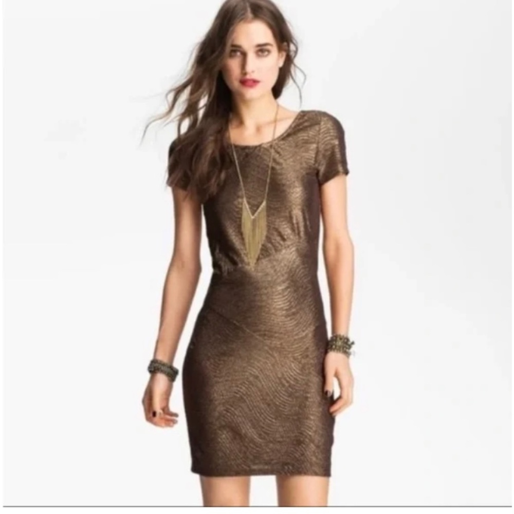 Free People Shimmering Bronze Mini Dress